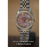 LADIES ROLEX DATEJUST,PINK MOTHER OF PEARL DIAMOND DOT DIAL WITH DATE,18CT YELLOW GOLD FLUTTED BEZEL