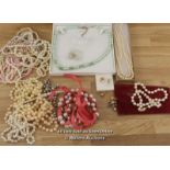 BAG OF ASSORTED FAUX PEARL NECKLACES AND EARINGS
