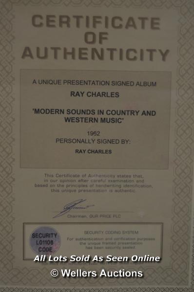 RAY CHARLES "MODERN SOUNDS IN COUNTERY AND WESTERN MUSIC" SIGNED AND MOUNTED WITH CERTIFICATE - Image 4 of 4