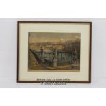 ANTIQUE FRAMED WATER COLOUR ON INK DEPICTING PONTE VECCHIO BRIDGE FLORENCE 29X22CM