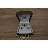 LADIES SYNTHETIC RUBY AND CUBIC ZERCONIA SET RING AND MATCHING EARRINGS, 9CT YELLOW GOLD, ROUND