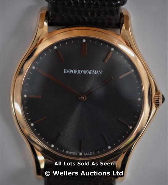 *UNISEX ARMANI,SLIM LINE MODEL,ROSE GOLD PLATTED CASE,GREY BATTON DIAL WITH ROSE GOLD BATTONS - Image 3 of 5