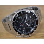 *GENTS CITIZEN ECO-DRIVE CHRONOGRAPH, QUARTZ MOVEMENT, BLACK ARABIC DIAL WITH DATE, BRUSHED AND