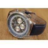 *GENTS ROTARY, CHRONOGRAPH WATCH, BLUE BATTON DIAL WITH DATE , STEEL CASE ON BLUE LEATHER STRAP,