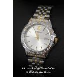 *SEIKO LADIES WATCH, QUARTZ MOVEMENT,STEEL AND YELLOW CASE AND BRACELET,SILVER SUNBURST BATTON DIAL