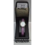 LADIES ,LIMIT,QUARTZ WATCH ,MOTHER OF PEAR DIAL,STONE SET BEZEL,STEEL CASE,PURPLE STRAP / APPEARS TO