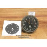 SMITHS VEHICLE DASH CLOCK,BLACKENED CASE, BLACK RAILED ARABIC DIAL. H-83.124, RESTORATION NEEDED