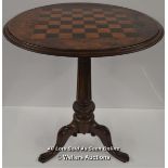 ANTIQUE WOODEN CHESS TABLE ON CLAWED FEET, 67CM WIDE, 72CM HIGH