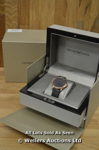 *UNISEX ARMANI,SLIM LINE MODEL,ROSE GOLD PLATTED CASE,GREY BATTON DIAL WITH ROSE GOLD BATTONS - Image 5 of 5