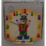 SAWDUST FACTORY, CHILDS CLOCK,QUARTZ, CLOWN JUGGLER / APPEARS TO BE NEW - OPENED BOX