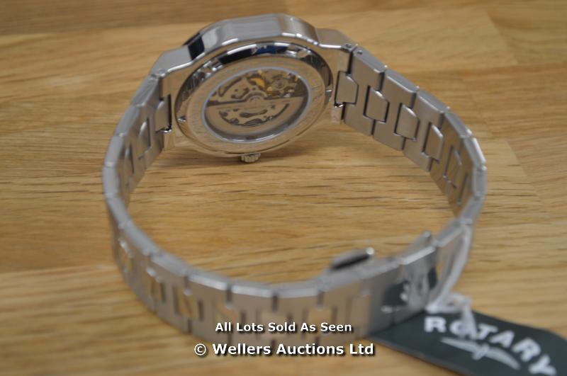 *GENTS ROTARY REGENT OAK, 40MM BRUSHED AND POLISHED MULTI FACETTED CASE AND BRACELET, SKELETON BLACK - Image 2 of 5