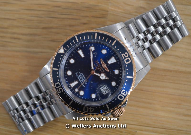 *GENTS INVICTA PRO DIVER WATCH, AUTOMATIC MOVEMENT,BRUSHED AND POLISHED STEEL CASE AND BRACELET,BLUE