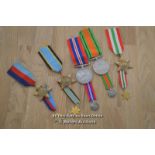 COLLECTION OF BRITISH ALLIED WW2 SERVICE MEDALS,INCLUDING MEDAL MINITURES INCLUDING 3X FULL SIZE