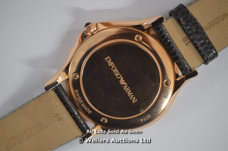 *UNISEX ARMANI,SLIM LINE MODEL,ROSE GOLD PLATTED CASE,GREY BATTON DIAL WITH ROSE GOLD BATTONS - Image 4 of 5