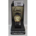 LADIES ,LIMIT,QUARTZ WATCH,CREAM ROMAN DIAL,YELLOW OVAL CASE, BLACK LEATHER STRAP / APPEARS TO BE