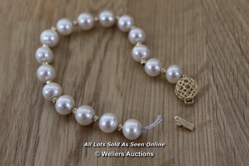 *FANCY PEARL BRACELET WITH 18CT YELLOW GOLD FURNISHINGS / NEEDS TO BE RE-STRUNG - Image 2 of 3