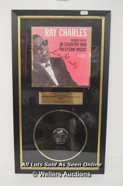 RAY CHARLES "MODERN SOUNDS IN COUNTERY AND WESTERN MUSIC" SIGNED AND MOUNTED WITH CERTIFICATE