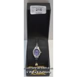 LADIES ,LIMIT,QUARTZ WATCH,PURPLE ARABIC DIAL,STEEL CASE AND BRACELET, STONE SET BEZEL / APPEARS TO