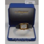 LADIES , LE CHEMINANT, QUARTZ WATCH, WHITE ROMAN DIAL,YELLOW CASE,LEATHER STRAP / APPEARS TO BE