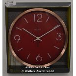 ACCTIM, LANDON, QUARTZ ,ANALOGUE, WALL CLOCK, BRUSHED COPPER EFFECT FINISH, / NEW & SEALED