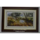 PRINT, "IDLE WATER" BY D DIPNALL, FRAMED AND GLAZED 22" X 32" INCLUDING FRAME