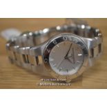 *LADIES BAUME MERCIER LINEA, 27MM STAINLEES STEEL POLISHED AND BRUSHED CASE AND BRACELET, SILVER