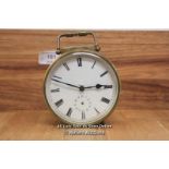 HEAVY BRASS CASED MECHANICAL CLOCK, MANUAL MOVEMENT, ENAMELED WHITE ROMAN DIAL WITH SUB SECONDS,