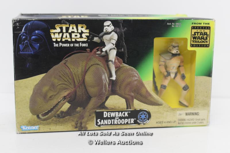 STAR WARS - POWER OF THE FORCE DEWBACK & SANDTROOPER 3.75" SCALE FIGURE SET- 1997, ONLY OUTER BOX