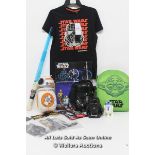 ASSORTED STAR WARS MERCHANDISE INCLUDING NEW CHILDRENS T-SHIRT, PLUSH BB-8, YODA BACKPACK, DARTH