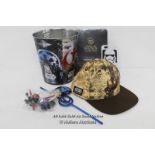 ASSORTED STAR WARS ITEMS TO INCLUDE NEW ROGUE ONE CAP, NEW CROSS NOTEPAD AND COLLECTABLE M & M