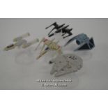 5X ASSORTED MATTEL HOTWHEELS STAR WARS SHIPS INCLUDING THE MILLENIUM FALCON AND TIE STRIKER