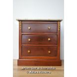 *VICTORIAN MINIATURE FRENCH MAHOGANY CHEST OF THREE DRAWERS MARBLE TOP / 23 X 23 X 14CM [LQD215]