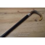 *WALKING STICK CANE BOVINE HORN CROOK HANDLE SILVER COLLAR [LQD215]