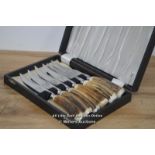 *SET OF 6 STAG HORN/DEER/ANTLER/BOVINE HANDLE STEAK KNIVES, BOXED [LQD215]