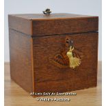 *GEORGIAN CIRCA 1780 CUBE MAHOGANY & INLAY TEA CADDY (WORKING LOCK) [LQD215]