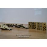 *27 VINTAGE BONE EBONY WOOD DOMINOES SET BRASS PIN [LQD215]