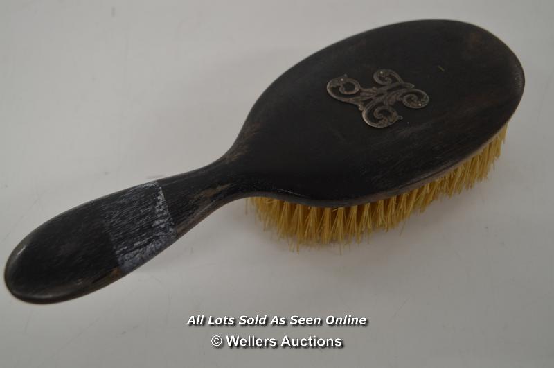 *ANTIQUE VINTAGE WOODEN HAIRBRUSH WITH WHITE METAL MONOGRAM [LQD214]