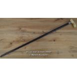 *EBONY WALKING STICK EBONY SILVER BANDED HORN HANDLE MARKED 1897 [LQD215]