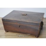 *LARGE MAHOGANY WOODEN BOX WITH BRASS LION HEAD HANDLES 31X24 CM [LQD215]