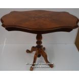 *INLAID MAHOGANY SERPENTINE TOP COFFEE TABLE / 78 X 51 X 59CM [LQD215]