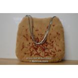 *GIANNI VERSACE RARE BEIGE RABBIT FUR HANDBAG [LQD215]