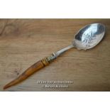 *EPNSS SPOON WITH HORN HANDLE AND ENGRAVING [LQD215]