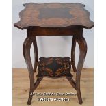 *EDWARDIAN MARQUETRY INLAID MAHOGANY OCCASIONAL TABLE / 69.5 X 48CM [LQD215]