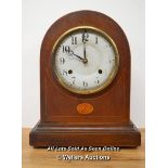 *19TH CENTURY VAN HAVEN MAHOGANY DOMED MANTEL CLOCK (WORKING). WITH ORIGINAL KEY [LQD215]