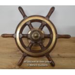 *ORIGINAL MAHOGANY & BRASS TRIM SHIPS WHEEL, 37CM [LQD215]