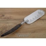 *SILVER PLATED BREAD CRUMB COLLECTOR. STAG HORN HANDLE. W&H. CIRCA 1861 [LQD215]