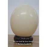 *UNBLEMISHED BLOWN OSTRICH EGG WITH HAND CARVED WOODEN STAND [LQD215]