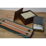 *MAHJONG SET HAND CARVED PAINTED, BONE BAMBOO TILES WITH BONE STICKS [LQD215]