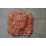 *VICTORIAN CARVED CORAL BROOCH WITH HIGH CARAT GOLD MOUNT [LQD215]