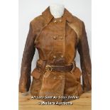 *1970S HORSE FUR JACKET BROWN WITH POCKETS AND BELT, SIZE 48 / MINOR DAMAGE TO ONE BUTTON [LQD215]